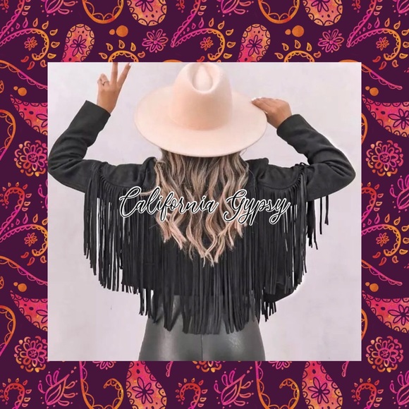 California Gypsy Jackets & Blazers - Black Fringe Suede Jacket